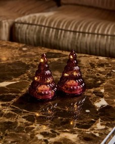 SIRIUS LED světelný stromeček, skleněný, sada 2 kusy,vínová, 9 cm
