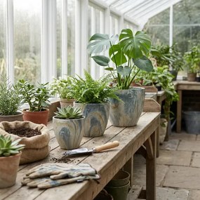 Sada 3 ks keramických květináčů NEVA MARBLE III hnědá/šedá