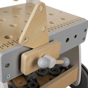 ISO Trade Detská dielňa 3 v 1 s dreveným náradím – chodítko, dielnička a úložný vozík 3+