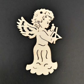 AMADEA Drevená ozdoba anjel s trianglom 6 cm