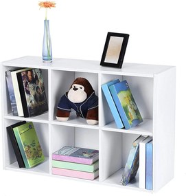 Úložná polica so 6 priehradkami, 3-úrovňová polica na knihy, 65,5 x 30 x 97,5 cm, biela