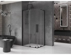 Mexen Velar L Duo, sprchový kút s posuvnými dverami 90 x 80 cm, 8mm číre sklo, čierna matná, 871-090-080-02-03-70
