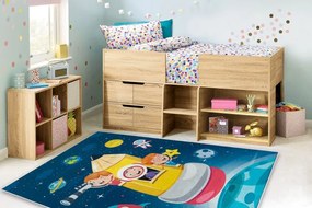 Detský koberec protišmykový BAMBINO 42810 Raketa, modrý / hnedý