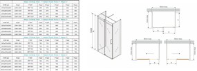 Mexen Omega, 3-stenný sprchovací kút s posuvnými dverami 150 (dvere) x 80 (stena) cm, 8mm číre sklo, chrómový profil, 825-150-080-03-00