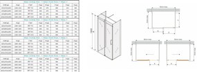 Mexen OMEGA 3-stenný sprchovací kút 150x80cm, 8mm sklo, chrómový profil-číre sklo, 825-150-080-03-00