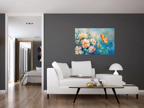 Obraz - Motýľ a kvety, olejomaľba II. (90x60 cm)