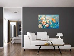 Obraz - Motýľ a kvety, olejomaľba II. (90x60 cm)