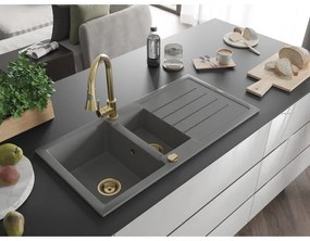 Mexen Andres, 1,5-komorový granitový drez 1000x500x200 mm a drezová batéria Elia, šedá, 6515-71-670101-50