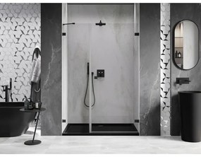 Mexen Lunar-B, Otočné pravé sprchové dvere 150 cm, číre sklo, čierny profil, 832S-150-050-70-00-P