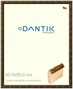 DANTIK rám na obraz 40x50 | Vysoká starozlatá s ornamentem (Plexi Čiré)