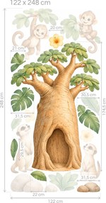 Opičky a surikaty u baobabu arch 23 x 46 cm