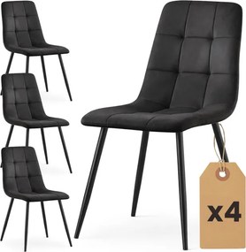 Sada štyroch jedálenských stoličiek NERO zamatové, čierne / čierne nohy (4 ks)