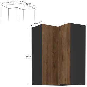 Horná rohová kuchynská skrinka Monzesa 60x60 GN 90 2F (orech okapi + čierna) . Vlastná spoľahlivá doprava až k Vám domov. 1096956
