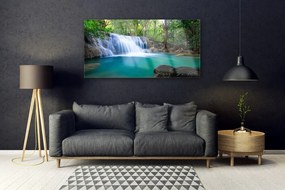 Obraz na akrylátovom skle Vodopád jazero les príroda 120x60 cm