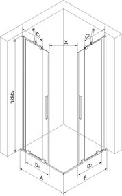 Mexen Velar Duo, sprchový kút s posuvnými dverami 100(dvere) x 100(dvere) cm, 8mm číre sklo, chrómový profil, 871-100-100-02-01