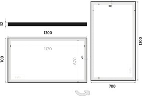 Nimco Čierne LED zrkadlo 1200x700 - ZPC 13006-90