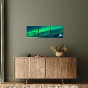 Obraz ľudí a polárna žiara (s hodinami) (90x30 cm)