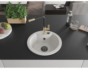 Mexen Diego, 1-komorový granitový drez 488x488x167 mm a drezová batéria Flora, biela, 6512-20-670401-57-B