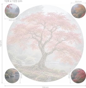 Japonský javor v mlžnej záhrade japonské kruhové textilné nálepky na stenu do obývačky arch 46 x 45 cm