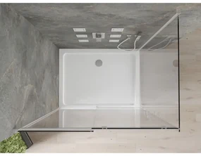 Mexen Omega, sprchovací kút s posuvnými dverami 120 (dvere) x 100 (stena) cm, 8mm číre sklo, chrómový profil + slim sprchová vanička 5cm, 825-120-100-01-00-4010
