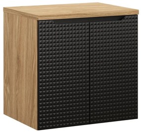 Závesná skrinka pod umývadlo Luxor Black II s doskou 60 cm čierna/dub olejovaný
