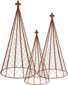 Set 3ks hrdzavá opora pre rastliny - Ø 30*62 / Ø 25*51 / Ø 20*41 cm