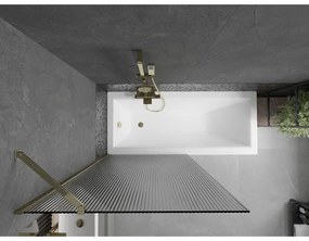 Mexen Next, vaňová zástena 1-krídlová 90 x 150 cm, fixné krídlo, 6 mm sklo s pruhmi, zlatý lesklý profil, 895-090-000-00-09-50