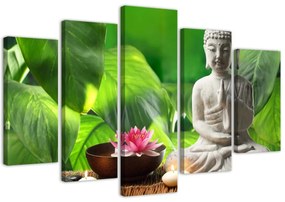 Obraz na plátně pětidílný Buddha Zen Flower Leaf - 100x70 cm