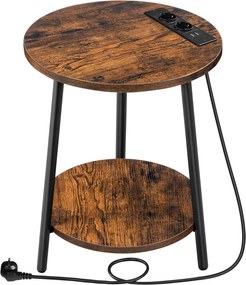Okrúhly odkladací stolík Vasagle Leky 40 cm s nabíjacou stanicou hnedý/čierny