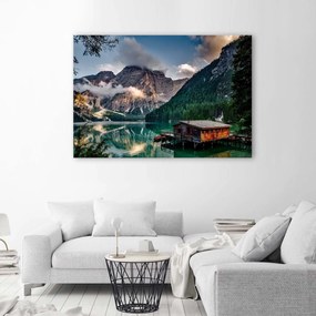 Gario Obraz na plátne Chata na jazere v horách Rozmery: 60 x 40 cm