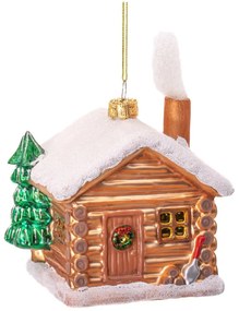 Sklenená ručne vyrobená vianočná ozdoba 10 cm Christmas Cabin – Sass &amp; Belle