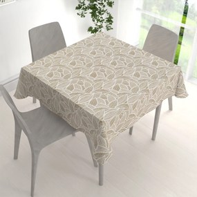 Biante Veľký dekoračný štvorcový obrus Leona LN-168 Biele listy na svetlo hnedom 150x150 cm