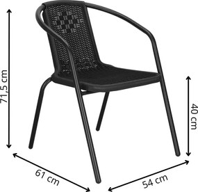 SPRINGOS Záhradný nábytok, sada pre 2 osoby: stoličky a stôl, kovovo-sklenená súprava, čierna