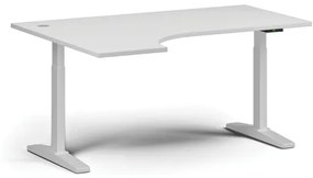 Výškovo nastaviteľný stôl, elektrický, 675-1325 mm, rohový ľavý, doska 1600x1200 mm, biela podnož, biela