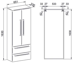 Mereo, Mereo Bino, kúpeľňová skrinka vysoká 163 cm, dvojitá, Multidecor, Pino Aurélio, MER-CN699PINO