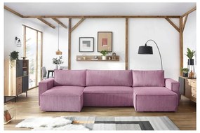 Ružová menčestrová rozkladacia rohová pohovka do "U" Nihad – Bobochic Paris