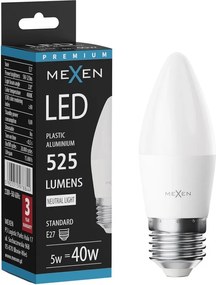 Mexen Nova, LED žiarovka E27, C37, 5W, Teplá - 3000K, 525 lm - L102-E27-0530-01