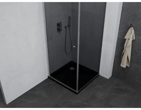 Mexen Pretoria, sprchovací kút 70 (dvere) x 70 (stena) cm, 6mm šedé sklo, chrómový profil + čierna sprchová vanička, 852-070-070-01-40-4070