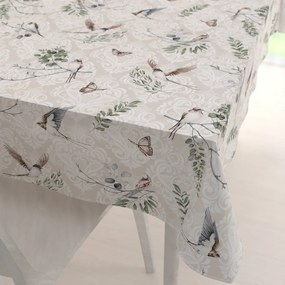 Biante Bavlnený obdĺžnikový obrus Sandra SA-490 Lastovičky s motýlikmi na béžovom ornamente 140x180 cm