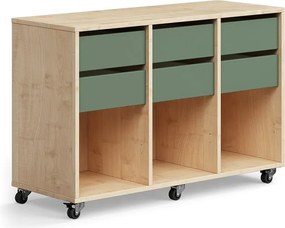 Úložná skriňa CASPER, 6 zásuviek, 3 priehradky, breza, tmavozelená