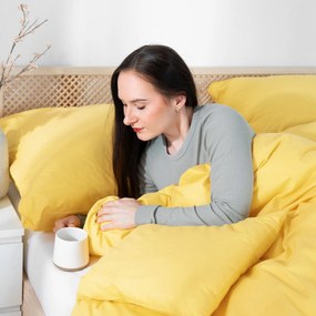 Goldea bavlnené posteľné obliečky - žlté 140 x 200 a 70 x 90 cm