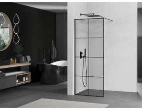 Mexen Kioto, sprchová zástena Walk-In 90 x 200 cm, 8mm číre sklo čierny vzor, grafitový profil, 800-090-101-66-77