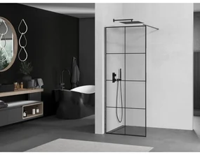 Mexen Kioto, sprchová zástena Walk-In 90 x 200 cm, 8mm číre sklo čierny vzor, grafitový profil, 800-090-101-66-77
