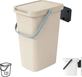 Prosperplast Závěsný odpadkový koš s víkem SYSTEMA Q, 12 l, 26 x 20 x 37,5 cm béžová