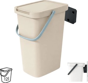 Prosperplast Závesný odpadkový kôš s vekom SYSTEMA Q, 12 l, 26 x 20 x 37,5 cm béžová