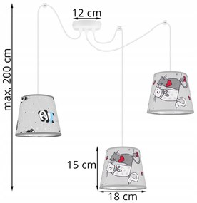 Detské závesné svietidlo Cone Spider, 3x textilné tienidlo so vzorom (výber zo 7 farieb), w