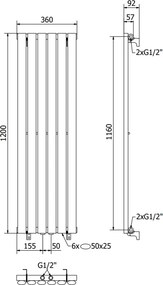Mexen Oregon, vykurovacie teleso 1200 x 360 mm, 417 W, čierna, W202-1200-350-00-70