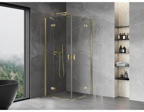 Mexen Mist-H Duo, 2-krídlový výklopný sprchový kút 105 x 105 cm, číre sklo, zlatý lesklý profil, 8A5-105L-105P-50-00