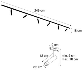 Moderný koľajnicový systém s 6 béžovými a čiernymi bodovými svetlami 1-fázový - Slimline Uzzy