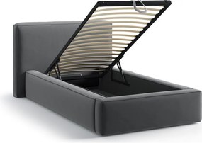 Sivá čalúnená jednolôžková posteľ s úložným priestorom s roštom 90x200 cm Jodie – Micadoni